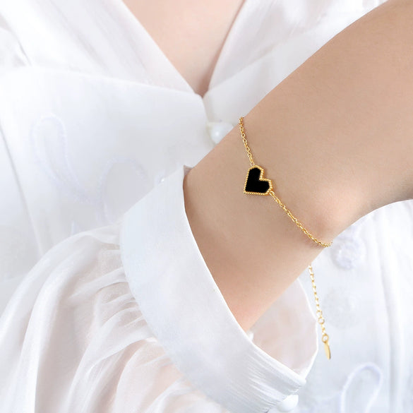 Wholesale All Match Jewelry Suit With French Love Couple Design For Women And Unisex Made Of Titanium Steel With Peach Heart Glass Beads Electroplated