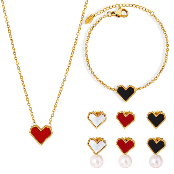 Wholesale All Match Jewelry Suit With French Love Couple Design For Women And Unisex Made Of Titanium Steel With Peach Heart Glass Beads Electroplated