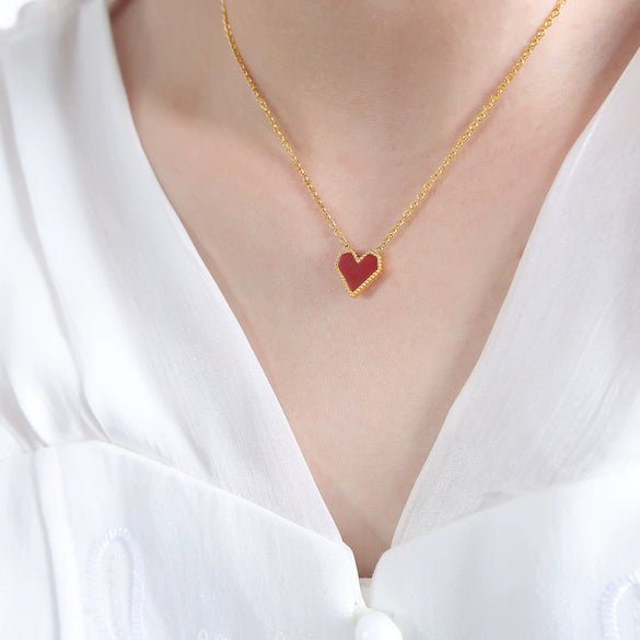 Wholesale All Match Jewelry Suit With French Love Couple Design For Women And Unisex Made Of Titanium Steel With Peach Heart Glass Beads Electroplated