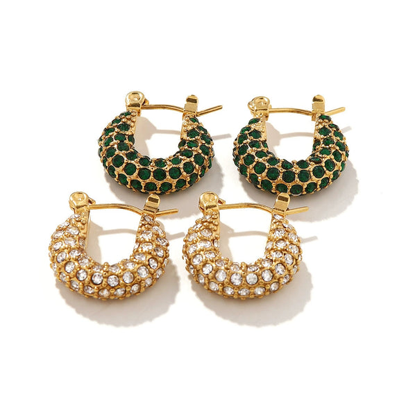 Wholesale All Match Women's Earrings Made Of 18K Gold Plated Stainless Steel With Inlaid Greenwhite Square Zircon And Geometric Design