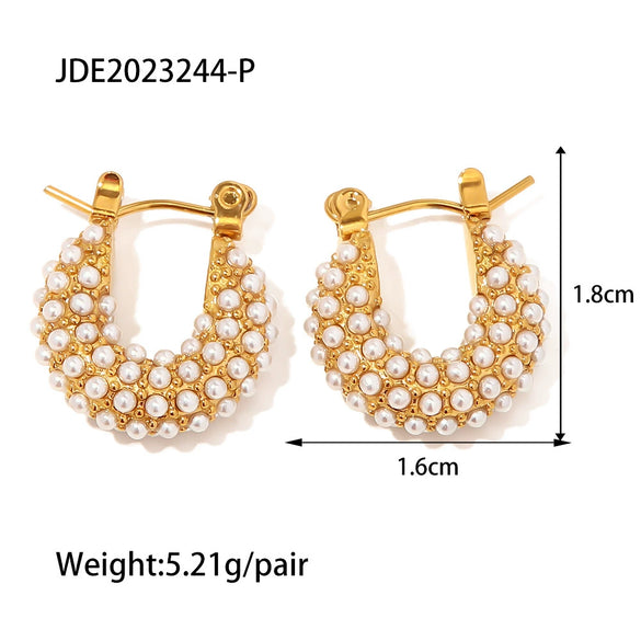 Wholesale All Match Women's Earrings Made Of 18K Gold Plated Stainless Steel With Inlaid Greenwhite Square Zircon And Geometric Design
