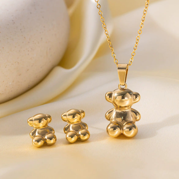 Wholesale Allmatch Electroplated Titanium Steel Bear Geometric Zodiac Pendant Necklace For Women