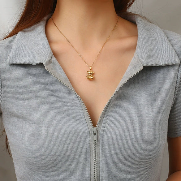 Wholesale Allmatch Electroplated Titanium Steel Bear Geometric Zodiac Pendant Necklace For Women