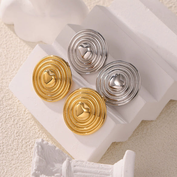 Wholesale Allmatch Heart Shape Titanium Steel Electroplated 18K Gold Earrings For Women