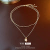 Wholesale Alloy And Copper Double Layer French Pleated Pearl Peas Clavicle Chain With Geometric Pattern And Electroplating Treatment Light Luxury Style For Women