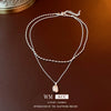 Wholesale Alloy And Copper Double Layer French Pleated Pearl Peas Clavicle Chain With Geometric Pattern And Electroplating Treatment Light Luxury Style For Women