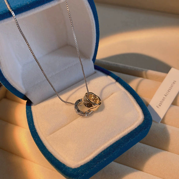 Wholesale Alloy And Copper Irregular Double Ring Collarbone Chain Necklace With Geometric Style For Women