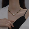 Wholesale Alloy And Leather Clavicle Chain With Rhinestone Pendant Retro Elegant Style Geometric Pattern Diamond Design