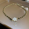 Wholesale Alloy And Leather Clavicle Chain With Rhinestone Pendant Retro Elegant Style Geometric Pattern Diamond Design