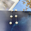 Wholesale Alloy And S925 Silver Natural Pearl Long Earrings With Geometric Pattern And Gold Electroplated For Women