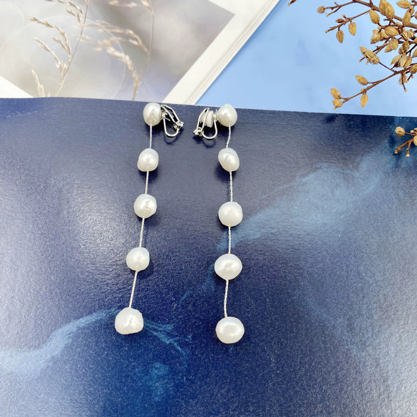 Wholesale Alloy And S925 Silver Natural Pearl Long Earrings With Geometric Pattern And Gold Electroplated For Women