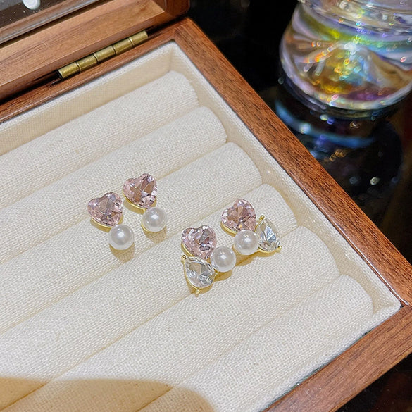 Wholesale Alloy And 925 Silver Women's Earrings Set With Pearls Sweet Style Heart Animals Zodiac Pattern