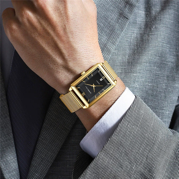 Wholesale Alloy And Stainless Steel Casual Business Fashion Men's Rectangular Dial Watch