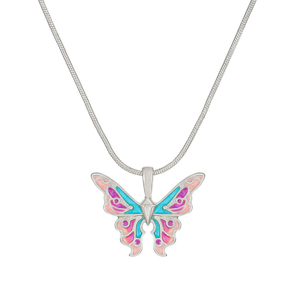 Wholesale Alloy Animal And Zodiac Pattern Butterfly Pendant Necklace With Snake Bone Chain And Electroplating