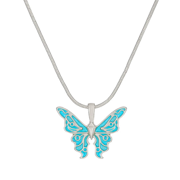 Wholesale Alloy Animal And Zodiac Pattern Butterfly Pendant Necklace With Snake Bone Chain And Electroplating