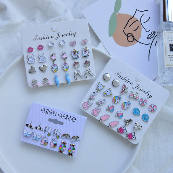 Wholesale Alloy Animal Geometric Dripping Oil Earrings Set