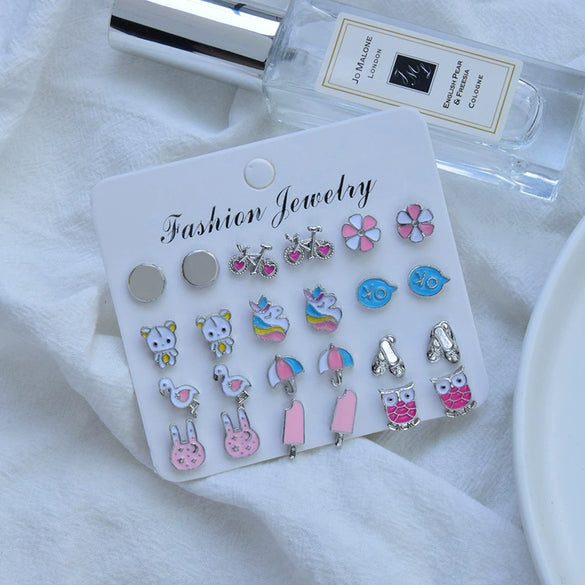 Wholesale Alloy Animal Geometric Dripping Oil Earrings Set