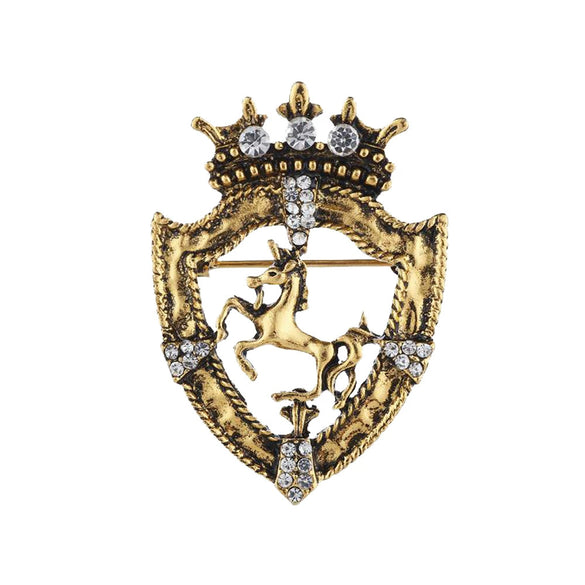 Wholesale Alloy Animal Lion Shield Horse Crown Electroplated Brooch For Men As Suit Accessories Jewelry