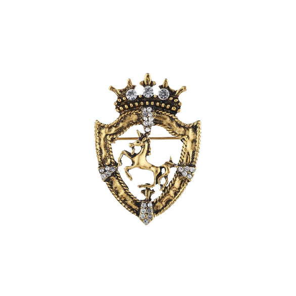 Wholesale Alloy Animal Lion Shield Horse Crown Electroplated Brooch For Men As Suit Accessories Jewelry