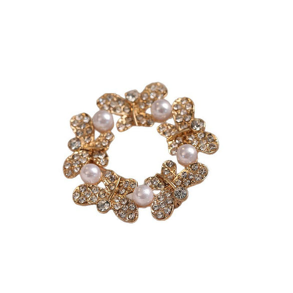 Wholesale Alloy Animal Pattern Electroplated Women's Butterfly Brooch Pearl Rhinestone Accessories
