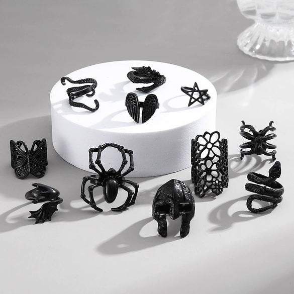 Wholesale Alloy Animals Zodiac Electroplated Ring With Snake Skull Spider Mask Design