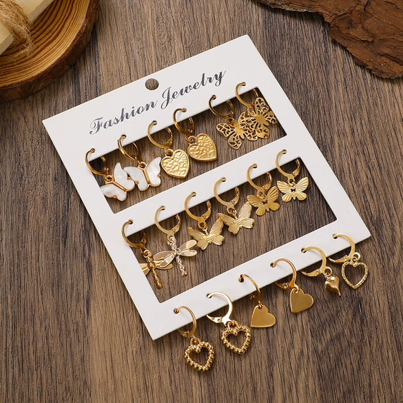 Wholesale Alloy Animals Zodiac Heart Shaped Electroplated Butterfly Dragonfly Earring Set