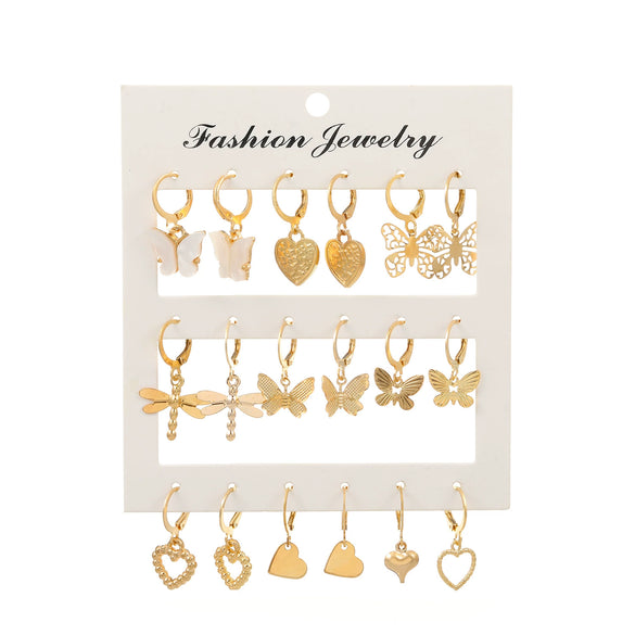 Wholesale Alloy Animals Zodiac Heart Shaped Electroplated Butterfly Dragonfly Earring Set