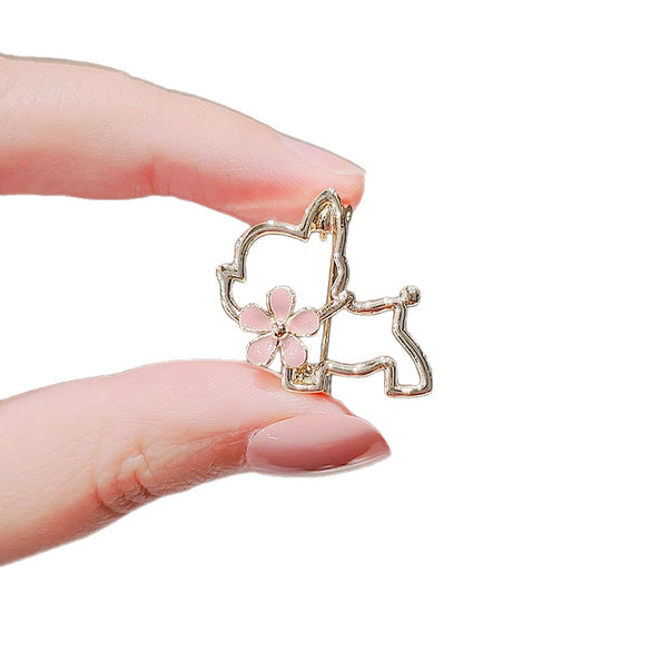 Wholesale Alloy Antilight Women's Cute Animal Kitten Cherry Blossom Brooch Electroplated