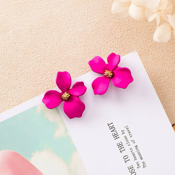 Wholesale Alloy Baking Paint Four Leaf Clover Flower Earrings For Women