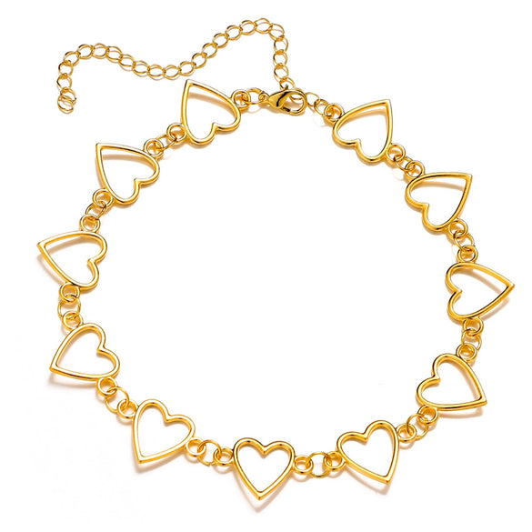 Wholesale Alloy Ball Chain Retro Geometric Heart Hollow Love Necklace With Electroplating