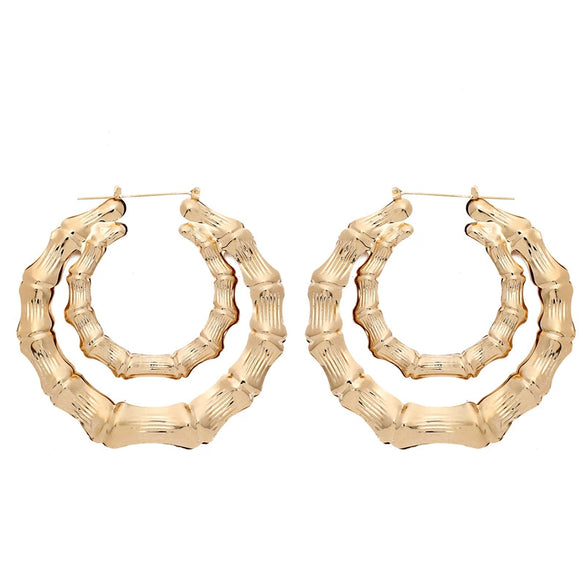 Wholesale Alloy Bamboo Geometric Pattern Electroplated Punk Hiphop Women's Earrings