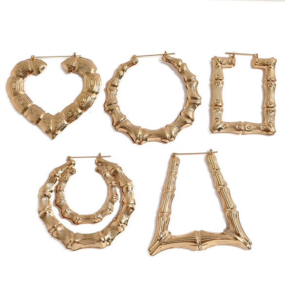 Wholesale Alloy Bamboo Geometric Pattern Electroplated Punk Hiphop Women's Earrings