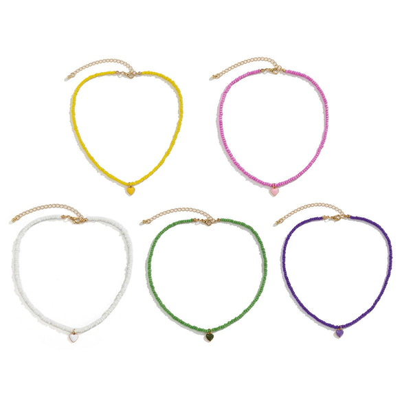 Wholesale Alloy Bead Chain Necklace With Dripping Oil Heartshaped Pendant Retro Fresh Geometric Style For Women