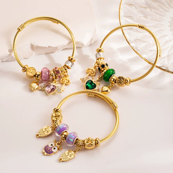 Wholesale Alloy Beaded Bracelet With Heart Pattern And Owl Pendant For Women