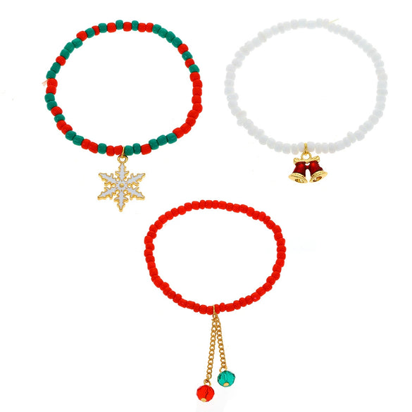 Wholesale Alloy Beaded Bracelet With Snowflake Bell Electroplated For Holiday Fashion