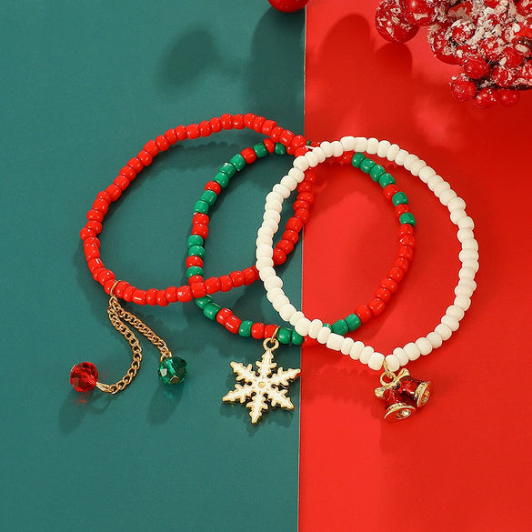 Wholesale Alloy Beaded Bracelet With Snowflake Bell Electroplated For Holiday Fashion
