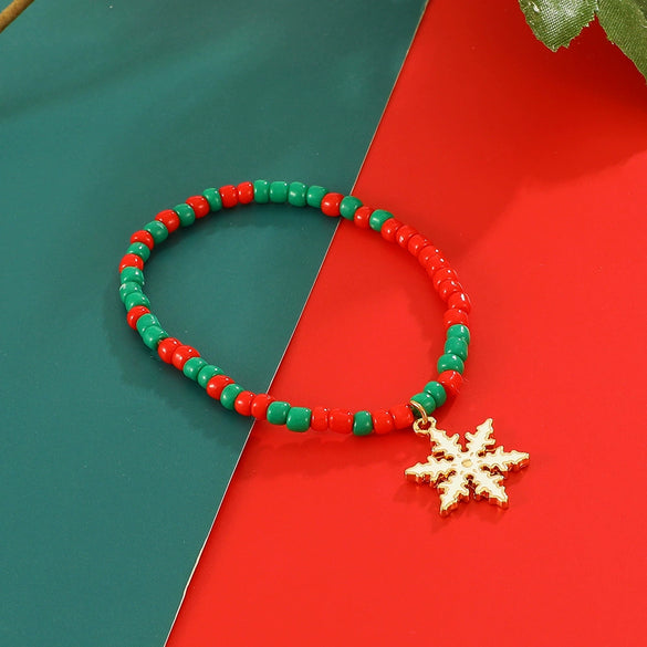 Wholesale Alloy Beaded Bracelet With Snowflake Bell Electroplated For Holiday Fashion