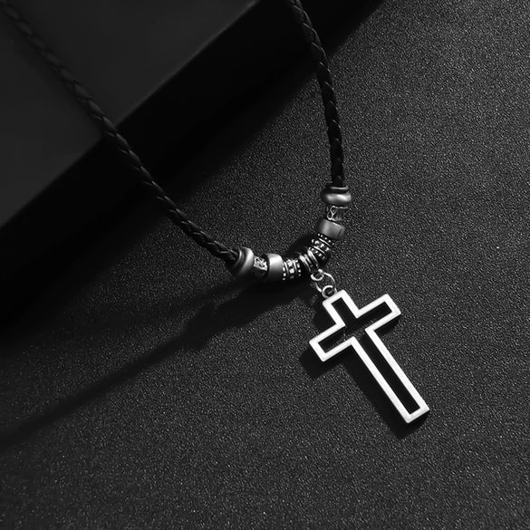 Wholesale Alloy Beaded Necklace Retro Geometric Style With Cross Wax Rope And Electroplating Treatment