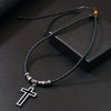 Wholesale Alloy Beaded Necklace Retro Geometric Style With Cross Wax Rope And Electroplating Treatment
