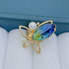 Wholesale Alloy Blue Pearl Butterfly Flower Styling Electroplating Women's Brooch