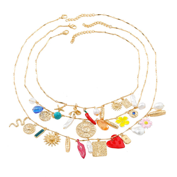 Wholesale Alloy Bohemian Geometric Sunflower Snake Multilayer Charm Necklace For Women With Diamond Design