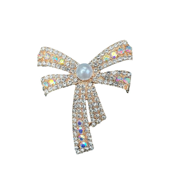 Wholesale Alloy Bow Geometric Rhinestone Pearl Women's Elegant Electroplated Brooch