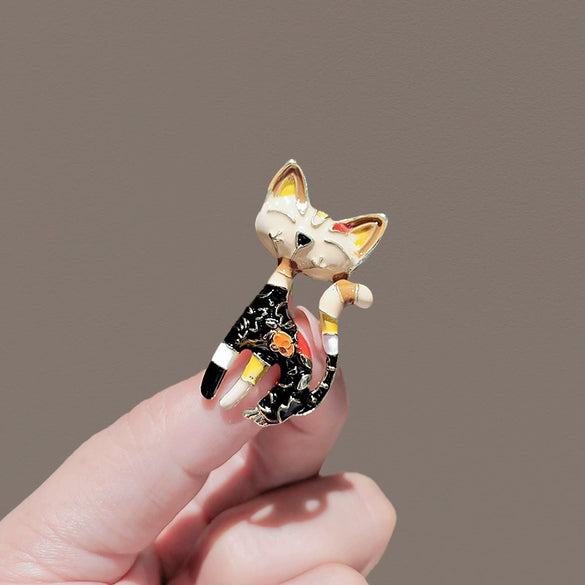 Wholesale Alloy Brooch Pin Retro Black Kitten Design Electroplated Women's Accessories