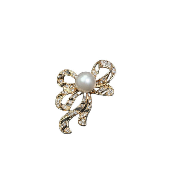 Wholesale Alloy Brooch With Bow Shape Electroplated And Diamondencrusted