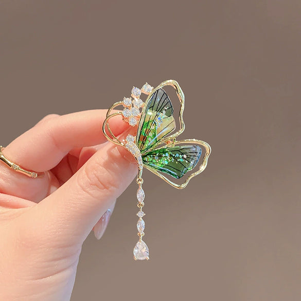 Wholesale Alloy Butterfly Tassel Drop Shaped Electroplated Brooch For Ladies
