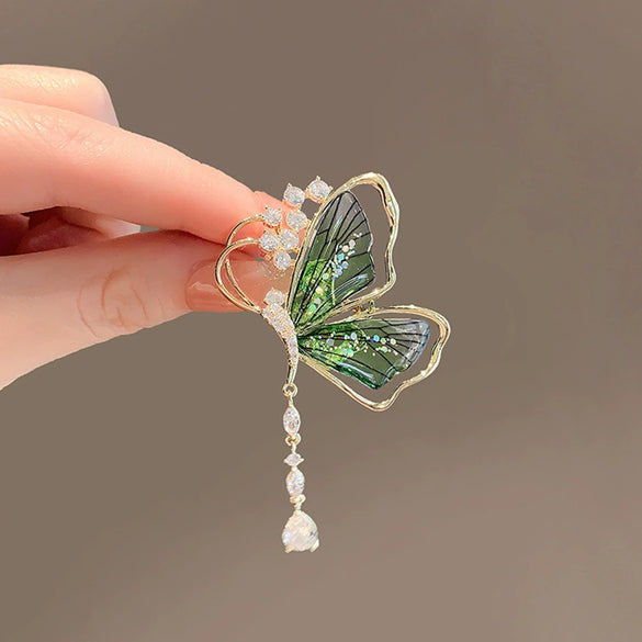 Wholesale Alloy Butterfly Tassel Drop Shaped Electroplated Brooch For Ladies