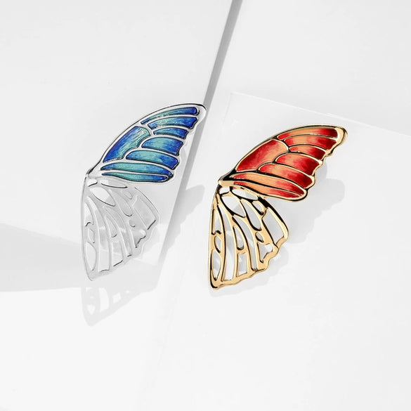Wholesale Alloy Butterfly Wings Brooch With Rhombus Pattern And Oil Enamel Painting Electroplated For Ladies
