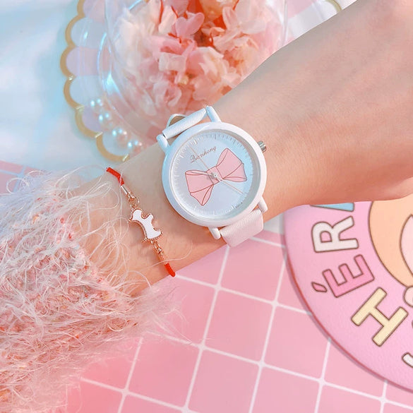 Wholesale Alloy Case Imitation Leather Strap Stainless Steel Buckle Round Dial Cartoon Style Heart Shaped Female Watch