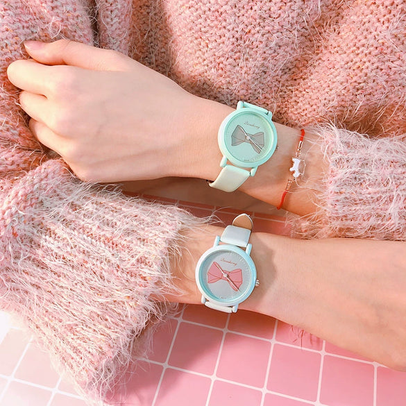 Wholesale Alloy Case Imitation Leather Strap Stainless Steel Buckle Round Dial Cartoon Style Heart Shaped Female Watch