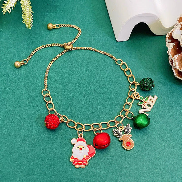 Wholesale Alloy Christmas Chain Bracelet With Oil Dripping Christmas Tree Elk Bell Diamond Snowflake Cartoon Character And Geometric Patterns Electroplated For Women